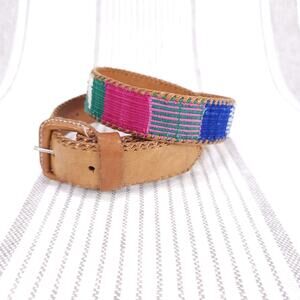 Vintage Guatemalan Embroidered Leather Belt‎ Size 28 Boho Artisan Handmade Artsy